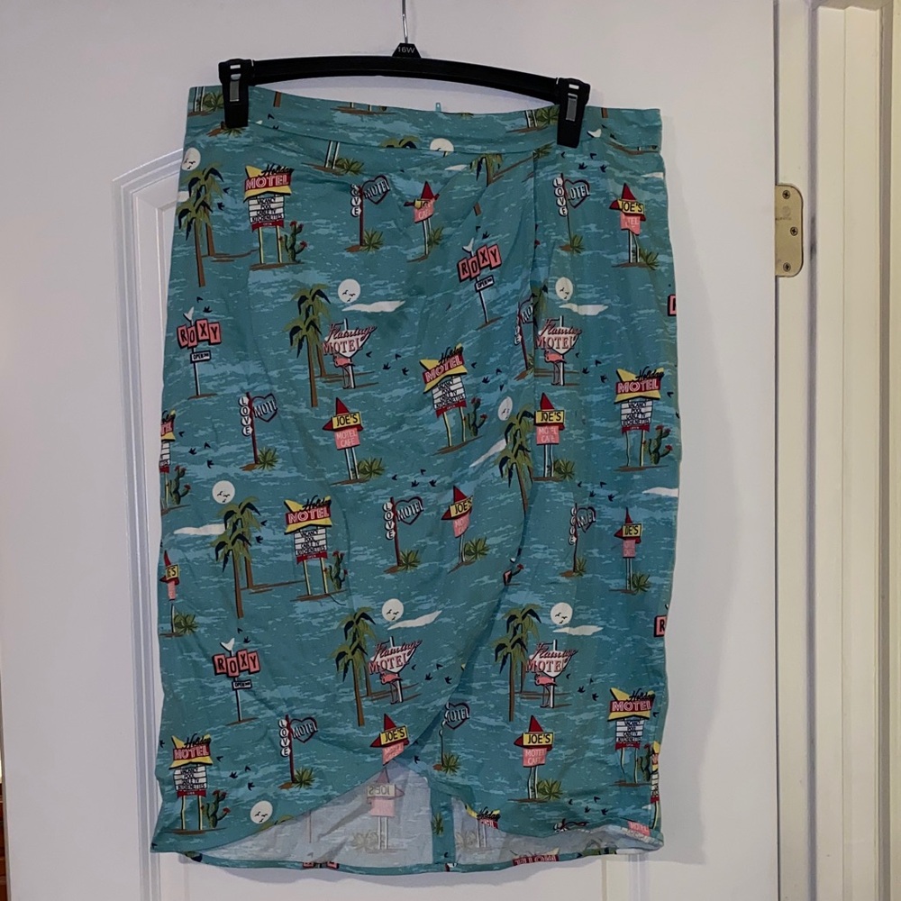 Collectif Teal Tropical Print Pencil Skirt
